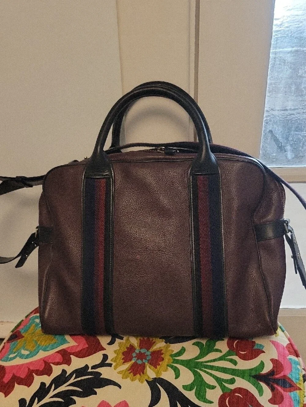 Paul Smith Men's Burgundy Leather Folio Bag with Navy Trim